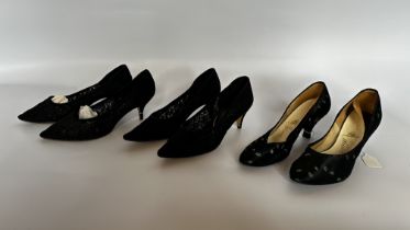 3 PAIRS OF LADY’S SHOES - 2 PAIRS 1950S BLACK LACE, SIZE 41/2 & 6,