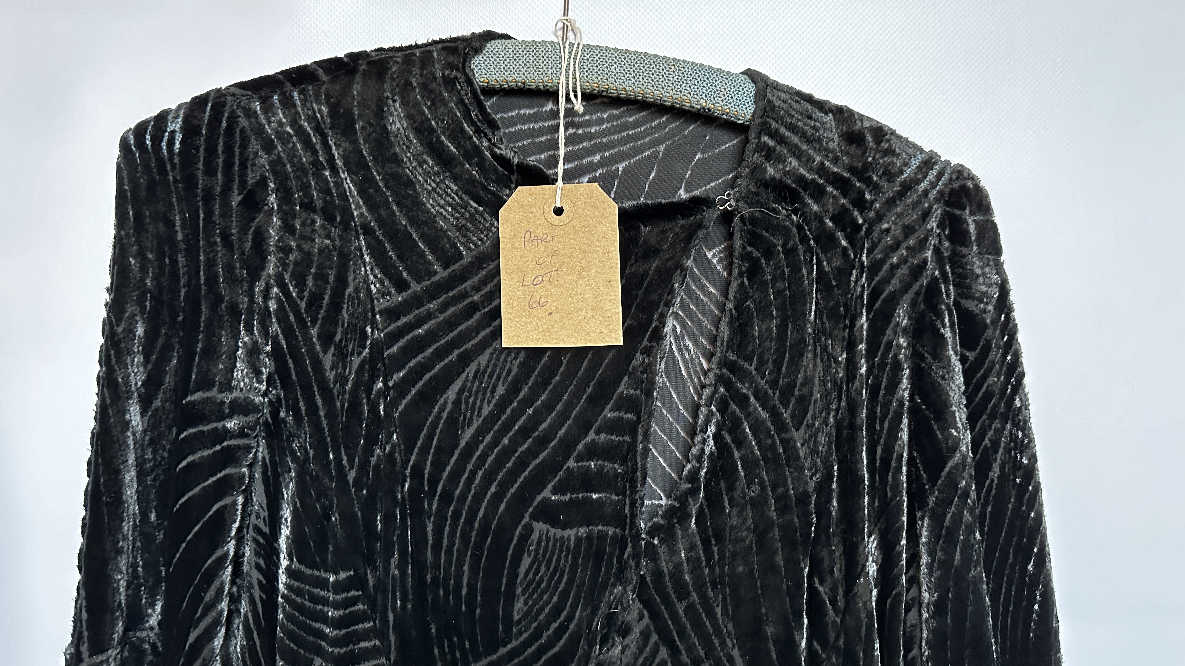 1930S BLACK SILK VELVET LONG SLEEVED GOWN, OPEN BODICE TO WAISTLINE, - Image 3 of 29