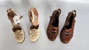 2 PAIRS OF LADY’S SHOES - 1940S SOLITO WHITE BUCK HIGH HEEL WITH ANKLE STRAP & TAN LIZARD