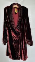 1920S WINE VELVET ¾ EVENING JACKET (HARVEY NICHOLL), RUCHED COLLAR,