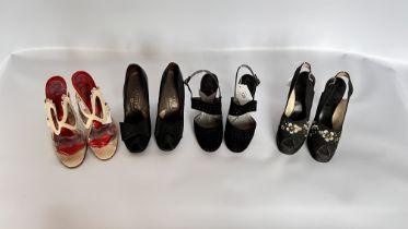 4 PAIRS OF LADY’S SHOES - ONE PAIR BEING HOLMES OF NORWICH BLACK SUEDE HEELED SLINGBACKS.