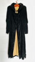 1920S/30S BLACK VELVET EVENING COAT, LEG OF MUTTON SLEEVES, DIAMANTÉ FASTENER - A/F CONDITION,