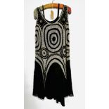 1920S BLACK FLAPPER DRESS WITH SILVER BEADING AND PEARL DESIGN, DECO STYLE - A/F CONDITION,