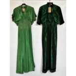 1940S GREEN SHOT TAFFETA EVENING DRESS WITH BOLERO,