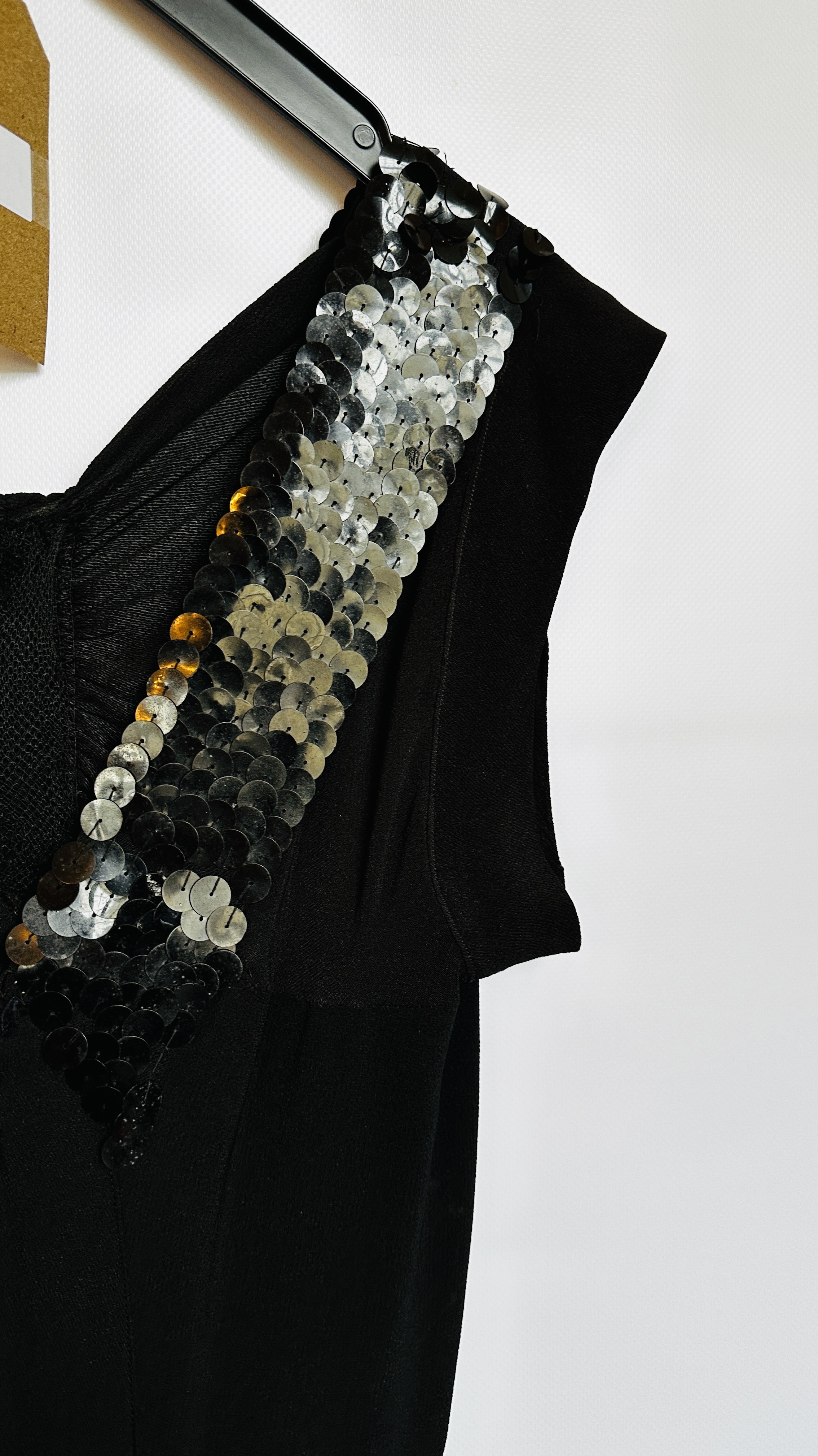 1930S BLACK HEAVY CREPE GOWN, - Image 8 of 17