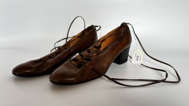 1 PAIR OF LADY'S SHOES - 'BIBA' TAN LEATHER WITH LONG LACES - A/F CONDITION, SOLD AS SEEN.