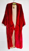 1920S CERISE CUT VELVET LARGE BUTTON FASTENING EVENING COAT - A/F CONDITION, SOLD AS SEEN.