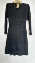 1940S BLACK WOOLLEN CLASSIC COCKTAIL DRESS, V NECKLINE,