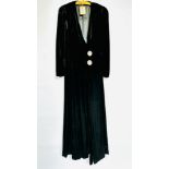 1940S CLASSIC BLACK SILK VELVET EVENING COAT BY LIBERTY WITH 2 LARGE DIAMANTÉ BUTTONS - A/F