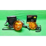 2 X TRACER LAMP LIGHTS WITH ORANGE FILTER COMPLETE WITH BOXED TRACER 12V 4AH BATTERY PACK AND