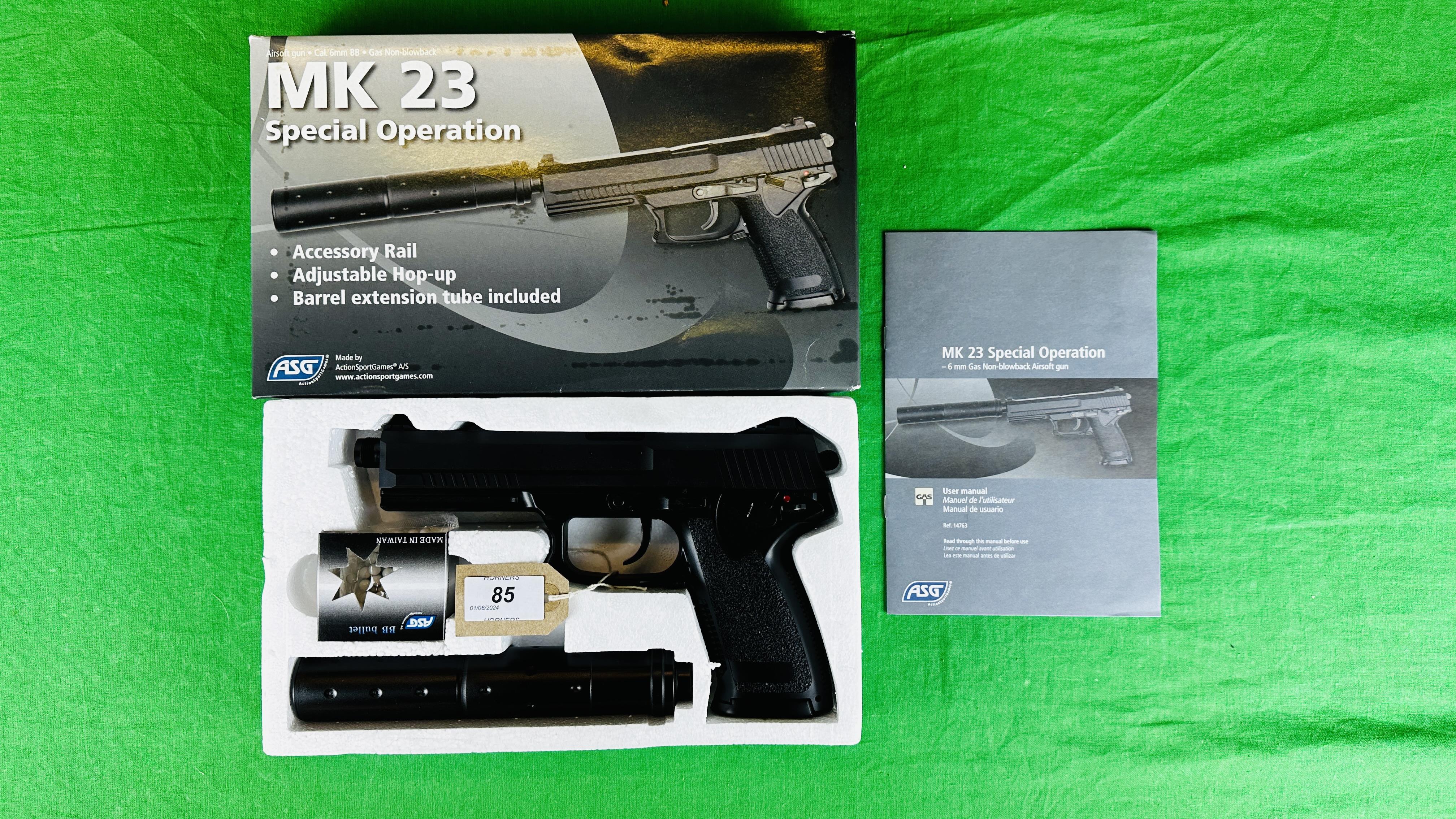 ASG MK23 SPECIAL OPERATION 6MM BB GAS NON-BLOWBACK AIR PISTOL BOXED WITH ACCESSORIES - (ALL GUNS TO
