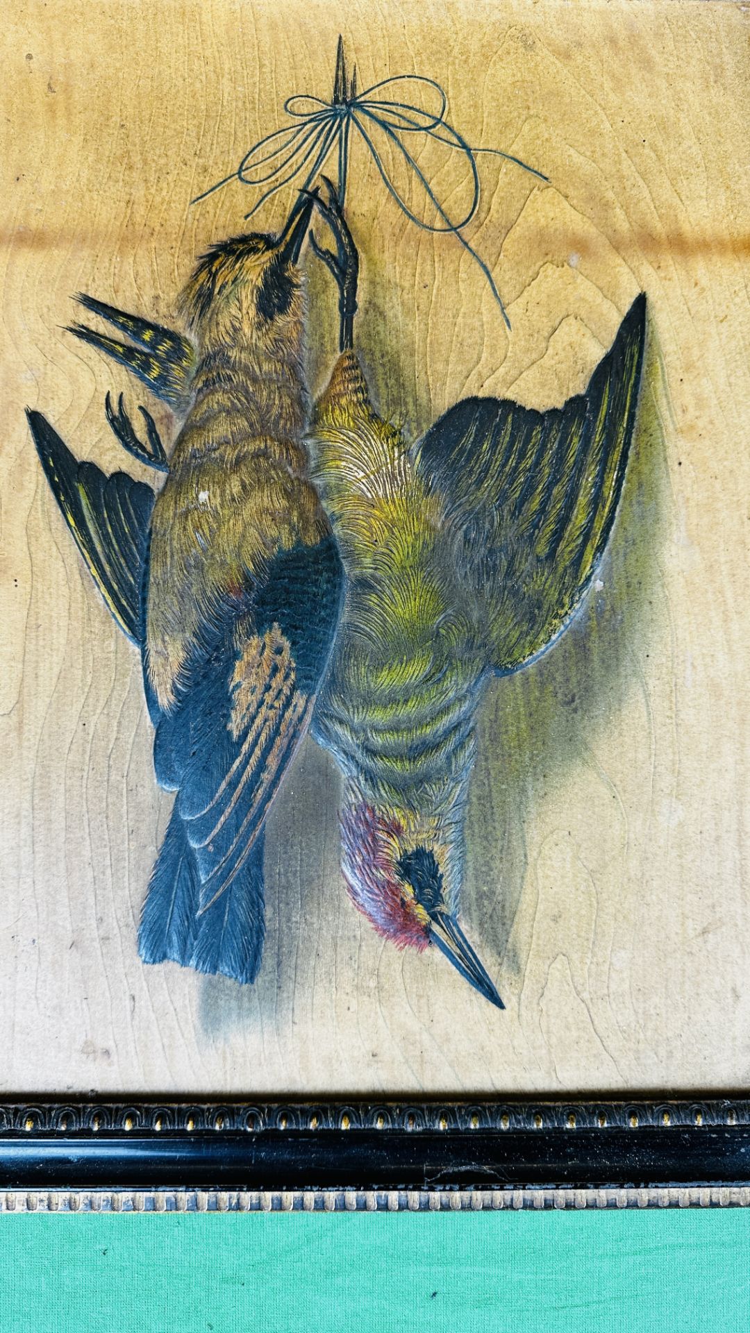TWO c.1900 EMBOSSED CARD STUDIES OF HANGING BIRDS, EACH 35.5 X 28CM. - Image 5 of 10