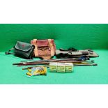 A GOOD QUALITY CANVAS AND LEATHER GUN SLIP, A GOOD QUALITY CANVAS GAME BAG,