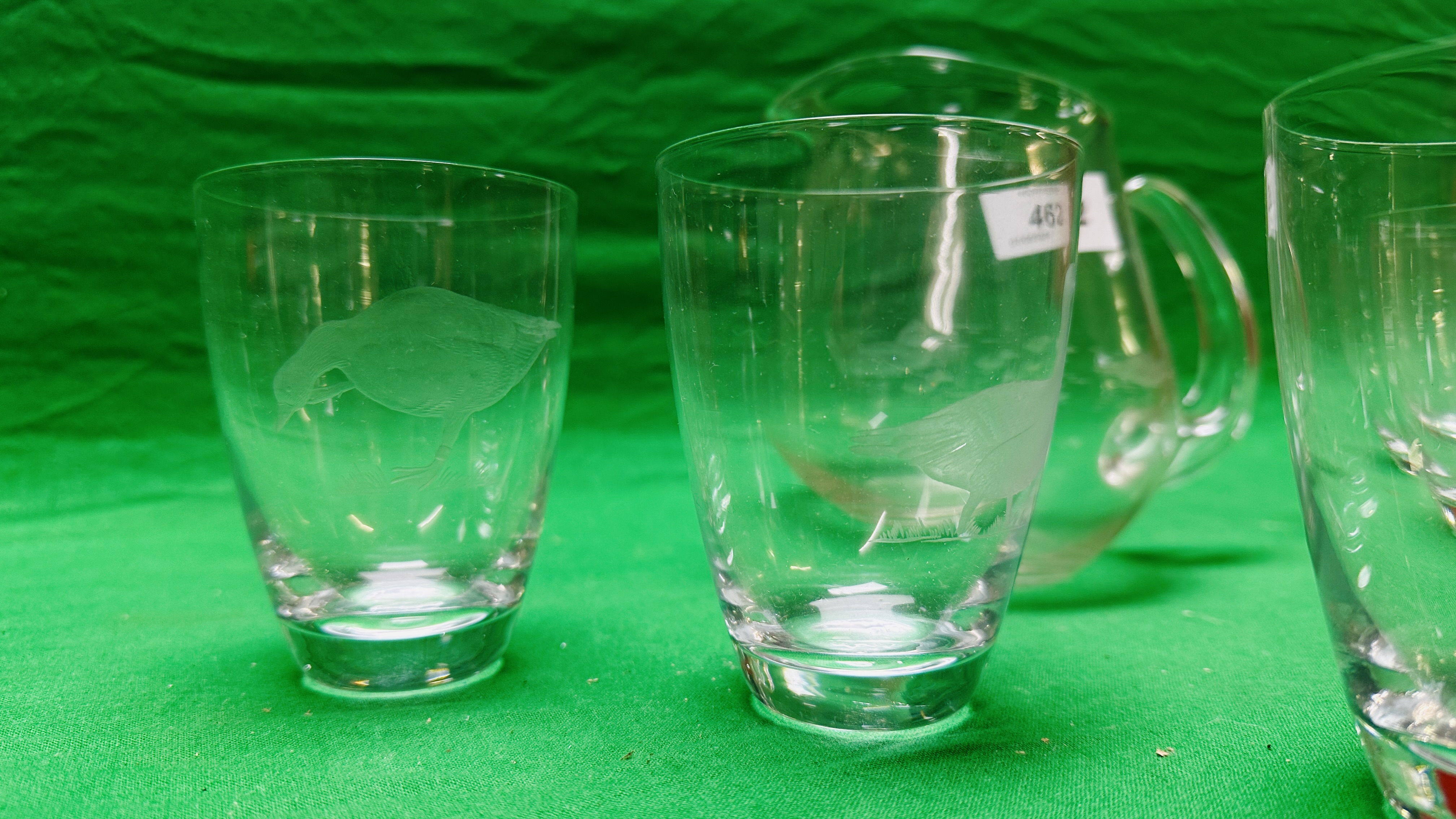 A HAND BLOWN WATER JUG AND SIX SPIRIT TUMBLERS, - Image 4 of 7