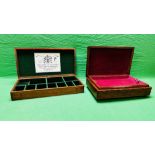 TWO WOODEN BOXES BAIZE LINED FOR SHOOTING ACCESSORIES INCLUDING ONE BEARING HOLLAND & HOLLAND LABEL.