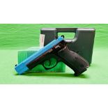 A BOXED CHIPPA 75 ARMEX 8MM BLANK FIRE PISTOL COMPLETE WITH CLEANING ROD AND INSTRUCTIONS - (ALL
