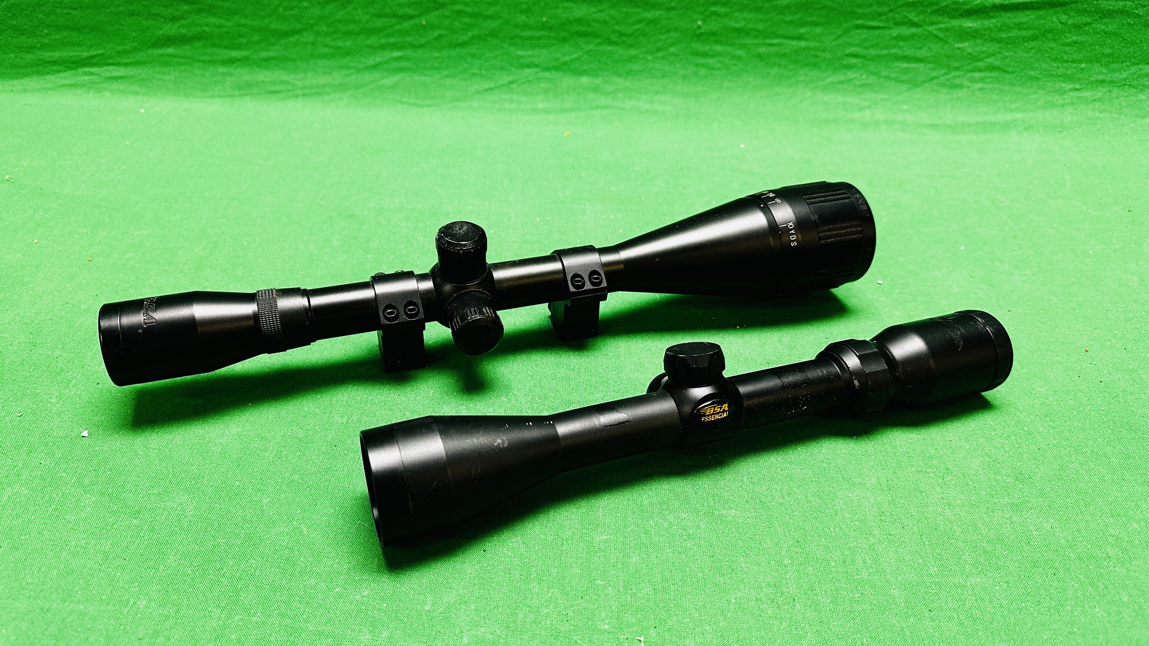 TWO BSA RIFLE SCOPES TO INCLUDE CONTENDER 36X50 WITH MOUNTS AND ESSENTIAL.