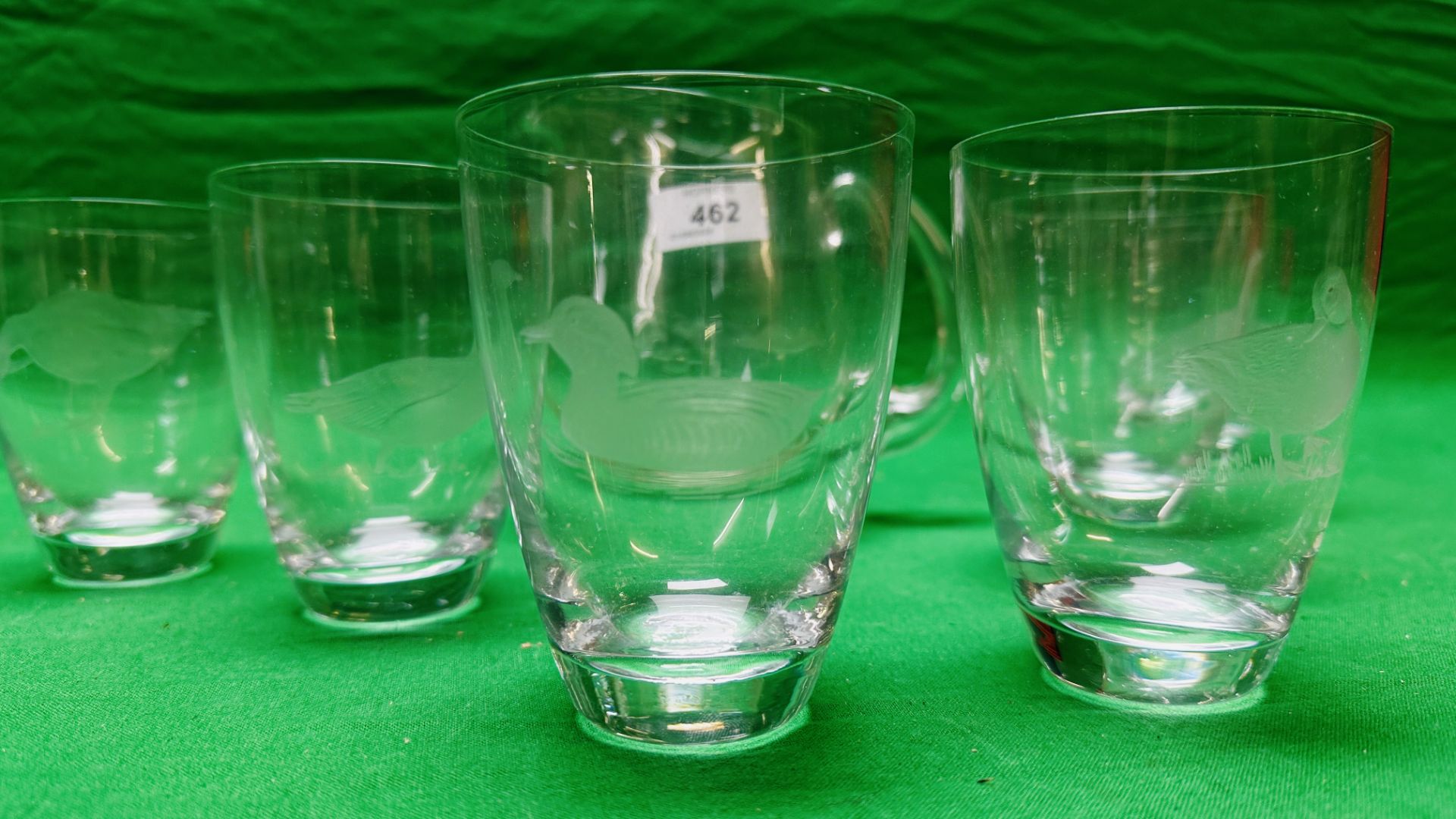 A HAND BLOWN WATER JUG AND SIX SPIRIT TUMBLERS, - Image 3 of 7