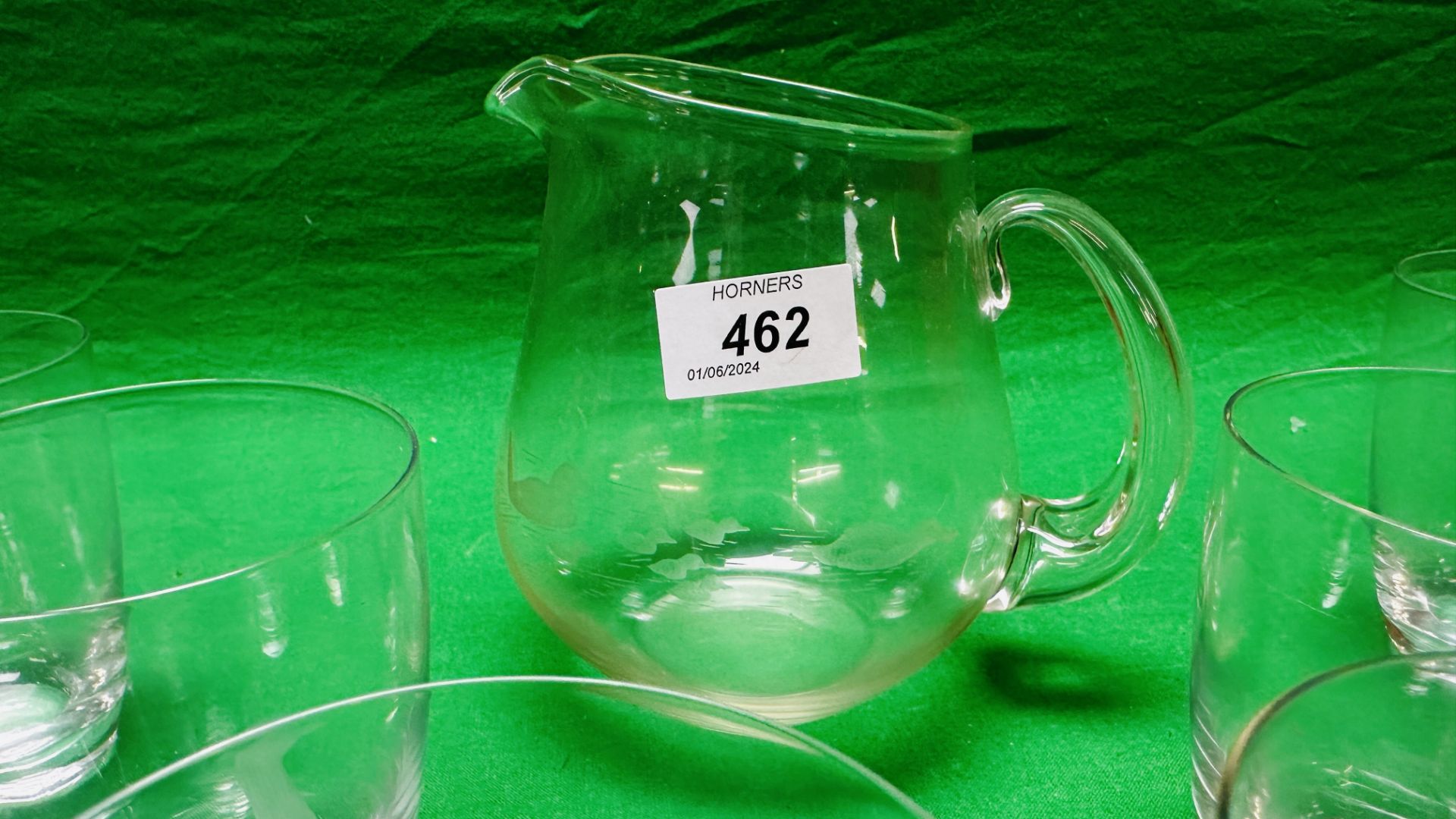A HAND BLOWN WATER JUG AND SIX SPIRIT TUMBLERS, - Image 5 of 7