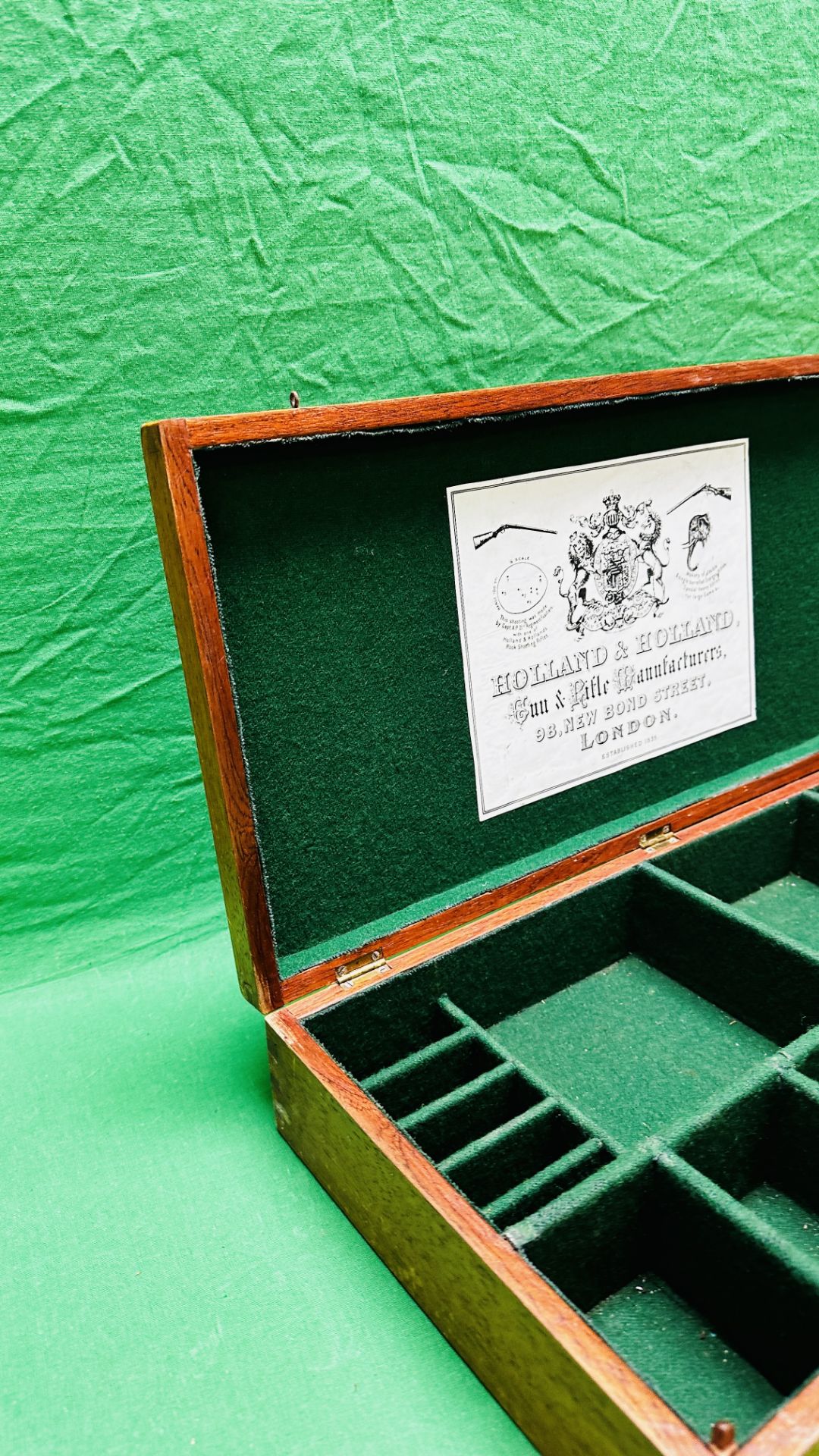 TWO WOODEN BOXES BAIZE LINED FOR SHOOTING ACCESSORIES INCLUDING ONE BEARING HOLLAND & HOLLAND LABEL. - Image 4 of 9