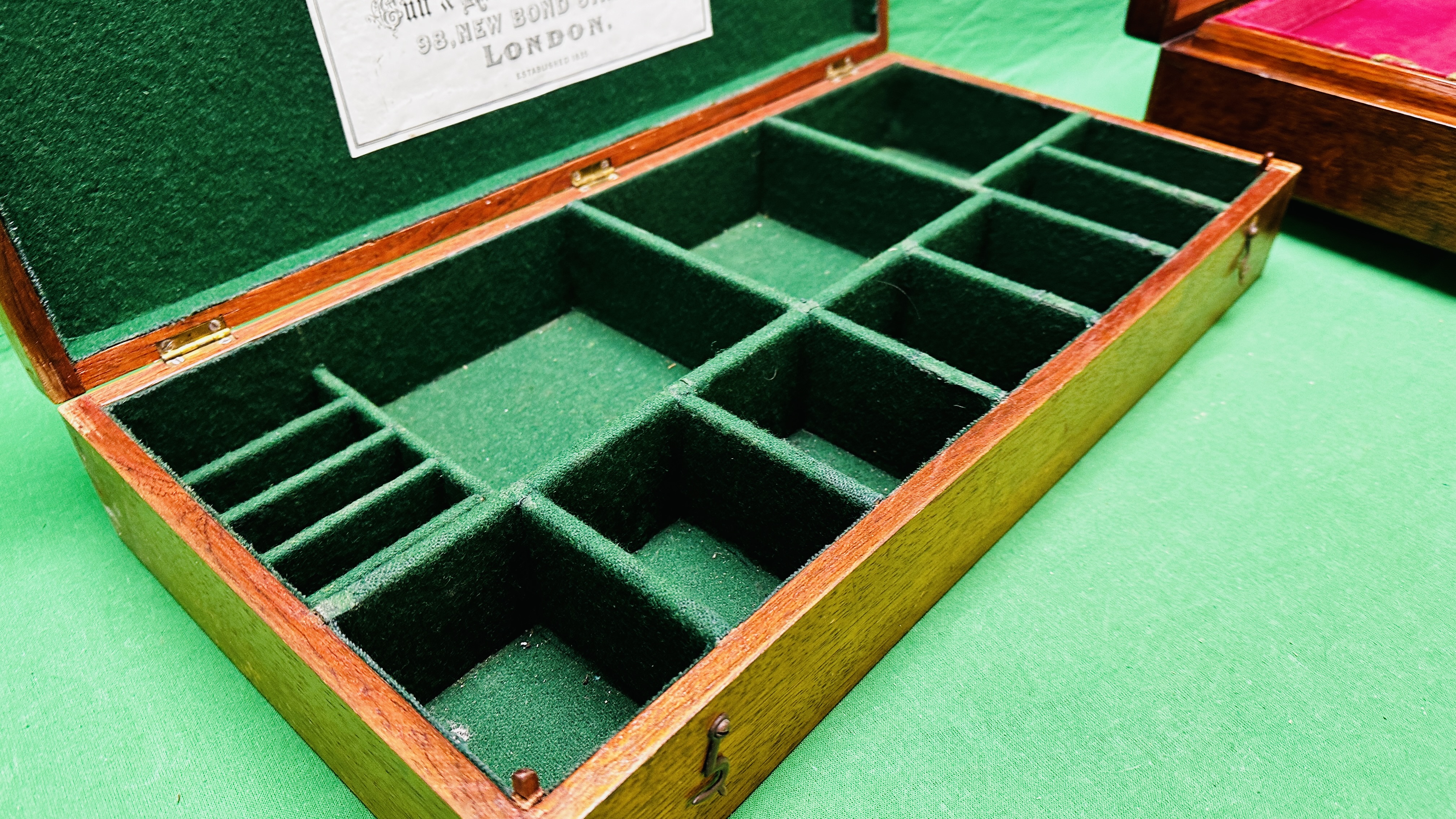 TWO WOODEN BOXES BAIZE LINED FOR SHOOTING ACCESSORIES INCLUDING ONE BEARING HOLLAND & HOLLAND LABEL. - Image 3 of 9