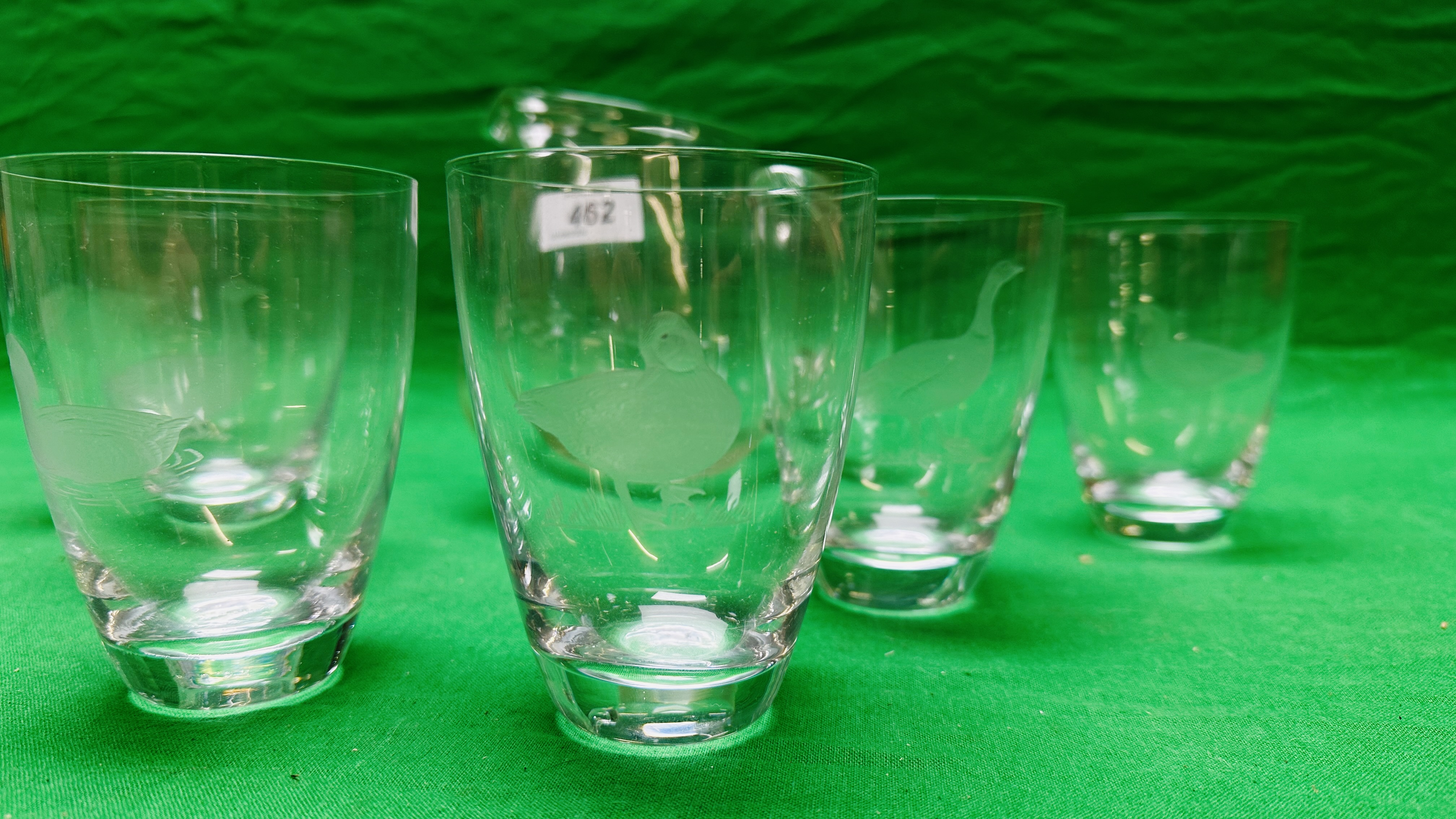 A HAND BLOWN WATER JUG AND SIX SPIRIT TUMBLERS, - Image 2 of 7