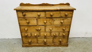 A WAXED PINE MULTI DRAWER CHEST, W 93CM X D 28CM X H 80CM.