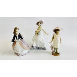 LLADRO GIRL FIGURE WITH FLOWER BASKET, LLADRO GIRL FIGURE, NAO GIRL FIGURE WITH PARASOL.