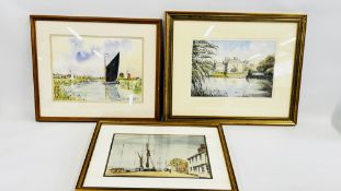 3 ORIGINAL FRAMED WATERCOLOURS TO INCLUDE PALACE HOUSE SIGNED RICHARD BRIDGE,