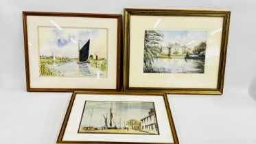 3 ORIGINAL FRAMED WATERCOLOURS TO INCLUDE PALACE HOUSE SIGNED RICHARD BRIDGE,
