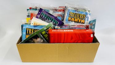 A BOX CONTAINING VARIOUS COLLECTORS MAGAZINES TITLED "TREASURES OF THE EARTH".