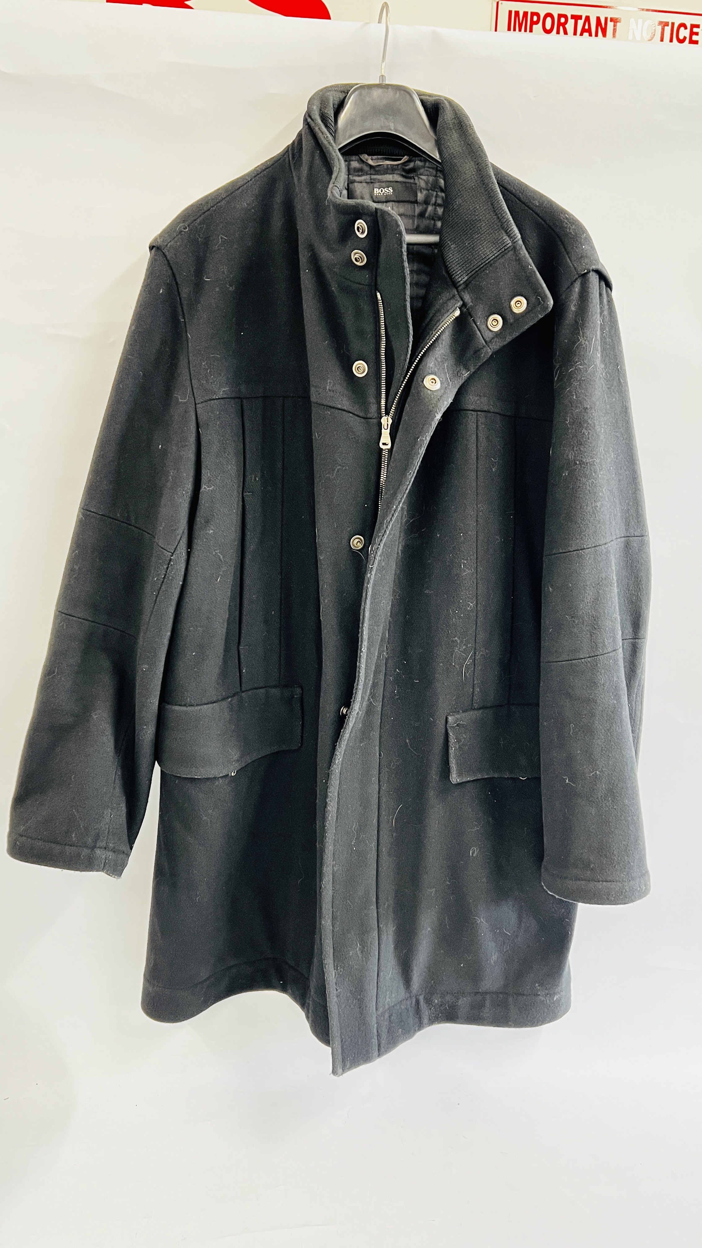 3 GOOD QUALITY GENT'S COATS TO INCLUDE HUGO BOSS BLACK COAT SIZE 54 (80% WOOL), - Image 4 of 7