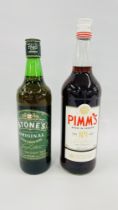 1 X LITRE PIMMS NO. 1 AND 1 X 700ML STONES GINGER WINE.