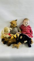 A GROUP OF VINTAGE TEDDIES TO INCLUDE A VINTAGE "GUINNESS TOUCAN" BIG ARTHUR EXCLUSIVELY FROM JAMES