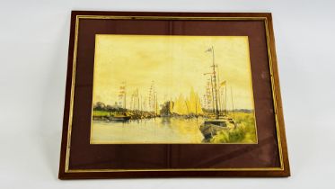 A FRAMED WATERCOLOUR, SKETCH OF A SAILING MATCH BECCLES 1904 BEARING SIGNATURE W.