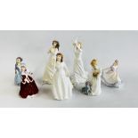 A GROUP OF SEVEN SMALL ROYAL DOULTON PORCELAIN COLLECTORS FIGURES TO INCLUDE "THE PAISLEY SHAWL",