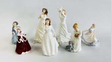 A GROUP OF SEVEN SMALL ROYAL DOULTON PORCELAIN COLLECTORS FIGURES TO INCLUDE "THE PAISLEY SHAWL",