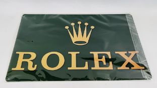 A REPRODUCTION TIN "ROLEX" ADVERTISING SIGN W 60 X H 40CM.