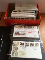 STAMPS: BOX WITH GB FIRST DAY COVERS 1984-2001 IN TWO ALBUMS AND LOOSE, MOSTLY HAND ADDRESSED.