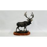(R) CAST STAG FIGURE - WOODEN BASE