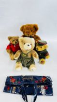 A GROUP OF 4 "HARROD'S" TEDDY BEARS AND A HARROD'S BAG.