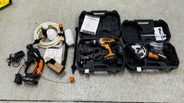 CASED WORX ELECTRIC CIRCULAR SAW, CASED WORX 18 VOLT CORDLESS DRILL WITH CHARGER,