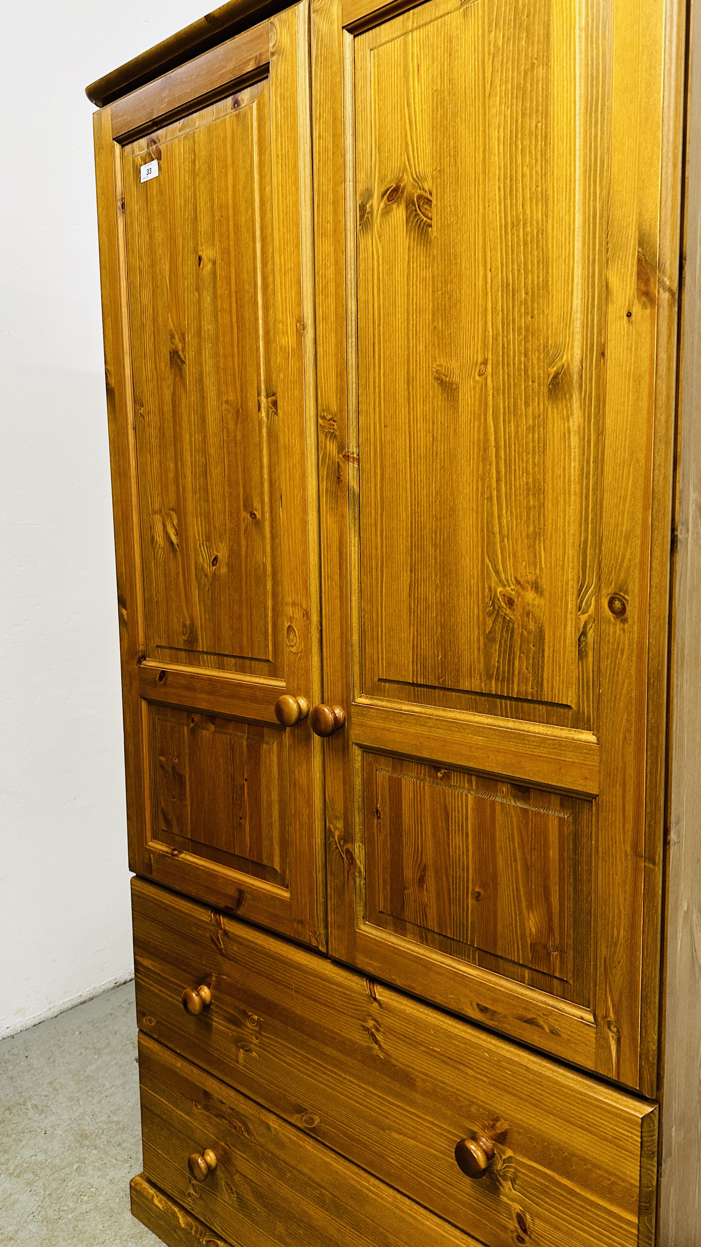 A SOLID PINE TWO DRAWER DOUBLE WARDROBE, W 90CM X D 53CM X H 179CM. - Image 4 of 8
