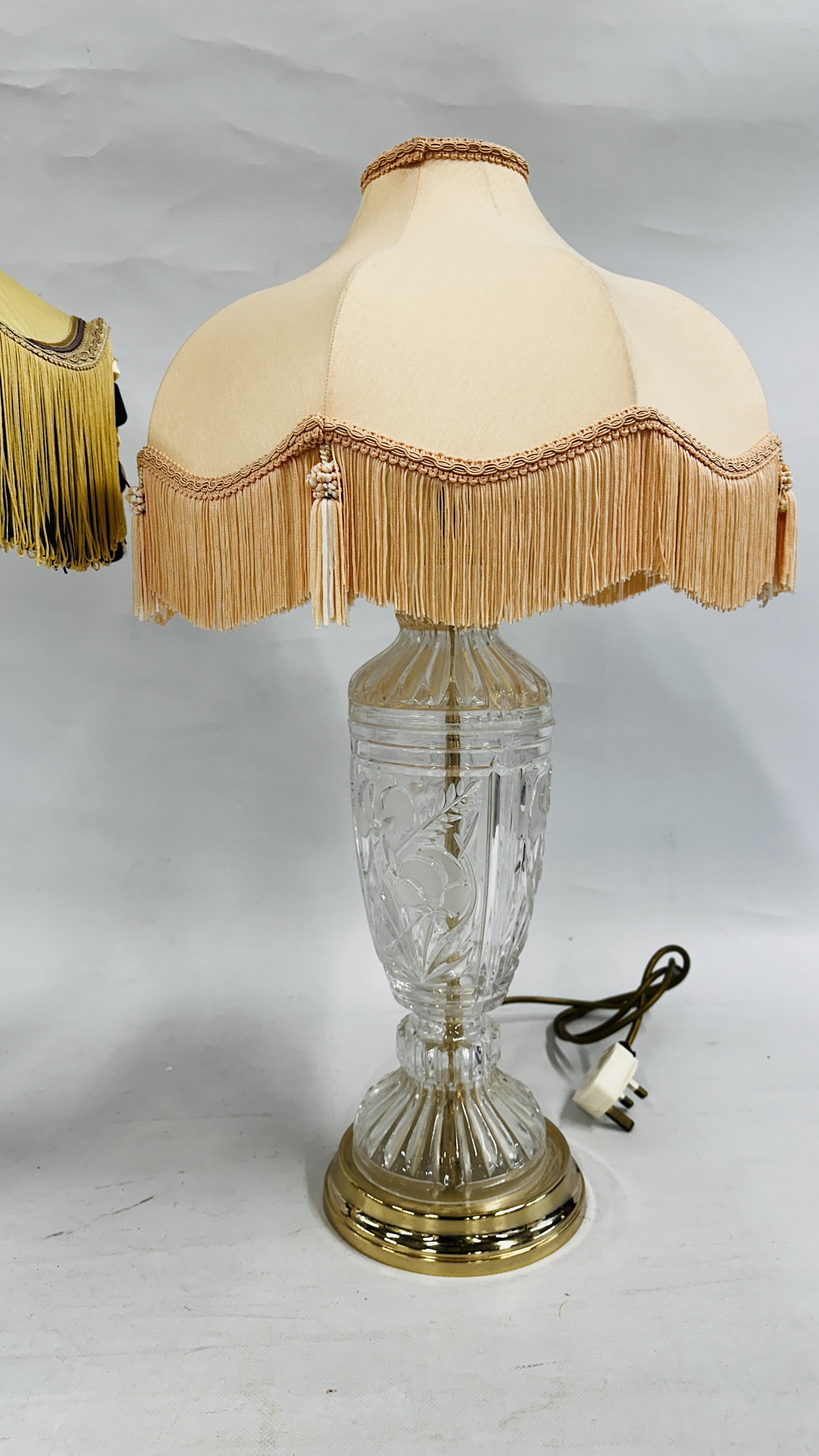 TWO LARGE DECORATIVE GLASS TABLE LAMPS. - Image 2 of 5