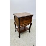 OAK WORK BOX, THE TOP WITH FOLDING SWIVEL TOP CONVERTING TO GAMES TABLE,