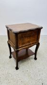 OAK WORK BOX, THE TOP WITH FOLDING SWIVEL TOP CONVERTING TO GAMES TABLE,