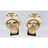 A PAIR OF JAPANESE SATSUMA WARE MOON FLASKS DEPICTING GEISHA GIRLS,