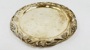 SILVER SALVER PEARCE BORDER AND ENGRAVED WILLIAM HUTTON AND SON SHEFFIELD 1905.
