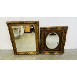 TWO GOOD QUALITY REPRODUCTION GILT FRAMED MIRRORS, 76 X 60CM AND 64 X 54CM.
