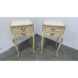 A PAIR OF CONTINENTAL DESIGN TWO DRAWER BEDSIDE TABLES.